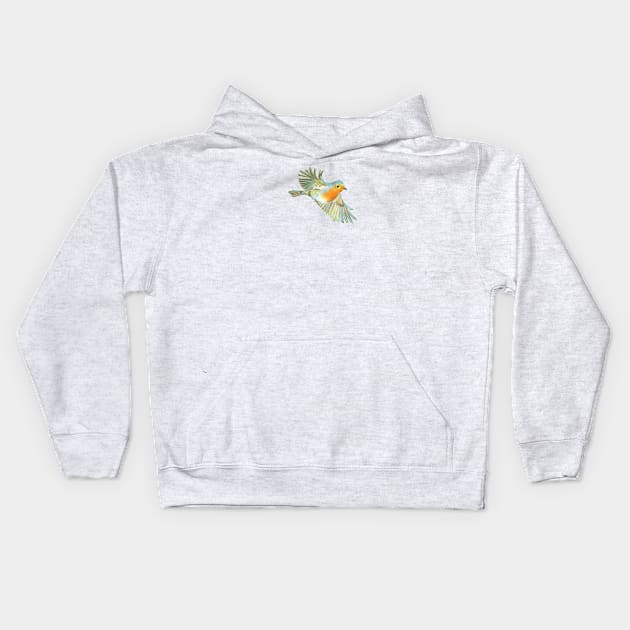 Little Robin Redbreast Flying Kids Hoodie by Julia Doria Illustration